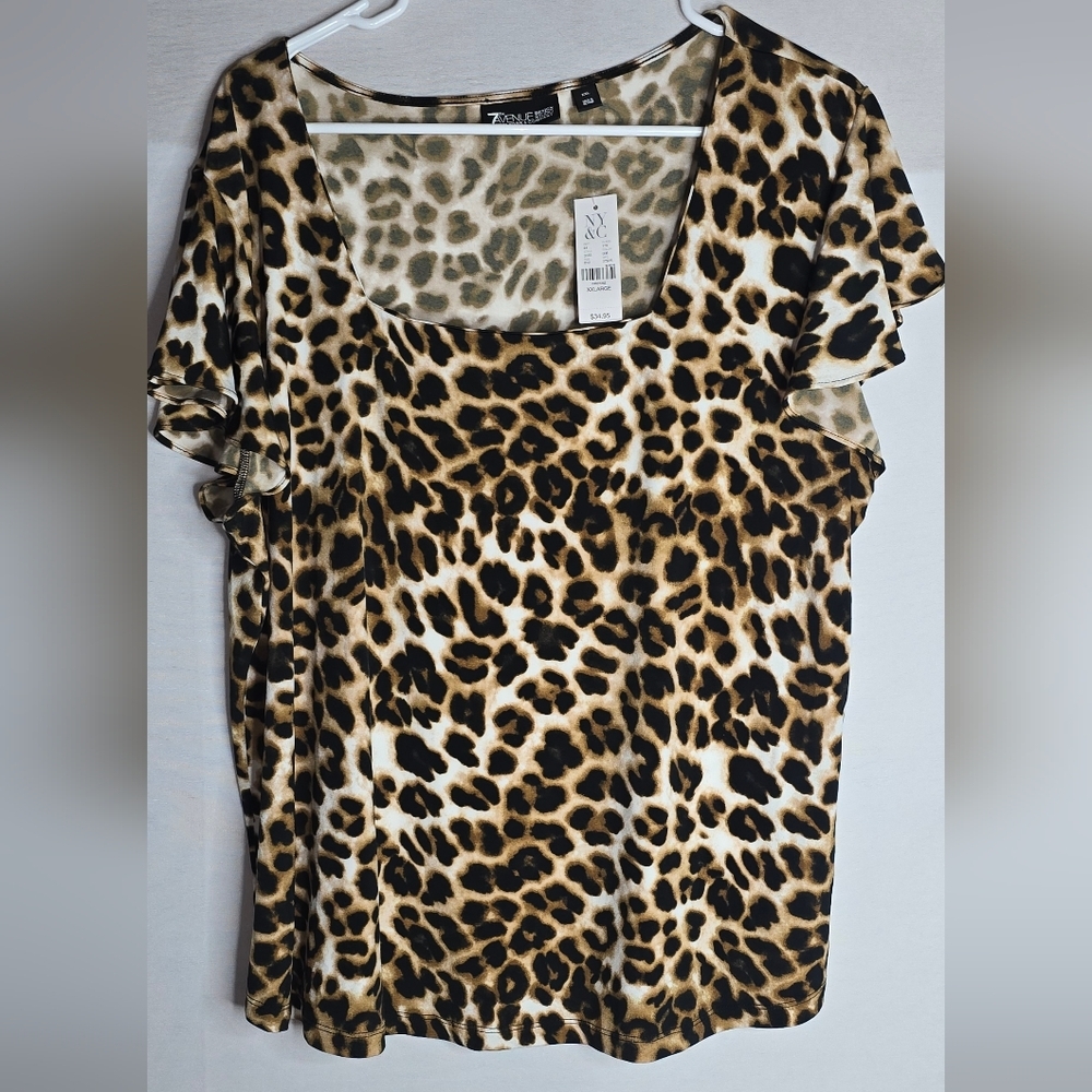 7th Avenue Design Studio New York Company Leopard Print Square Neckline  Top XXL